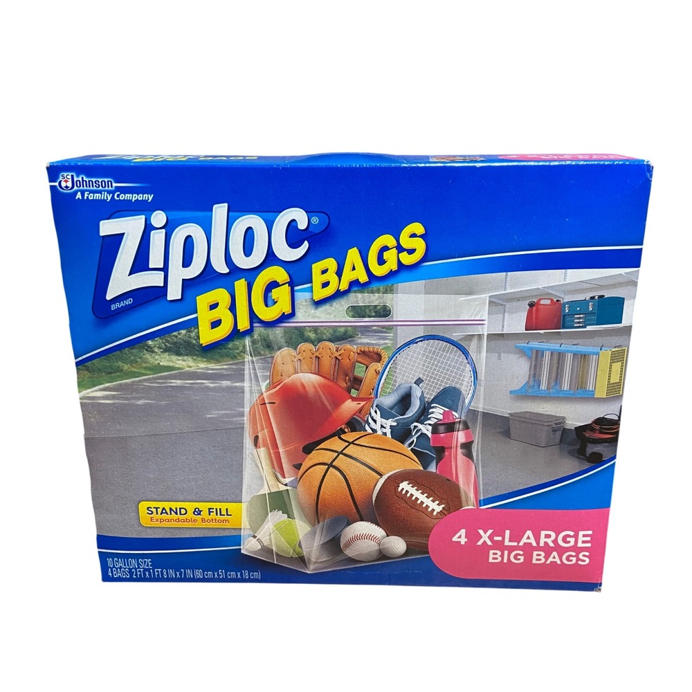 Ziploc Big Bags X-Large 10 Gallon 4‎ Count Stand and Fill Storage Bags 65644 NEW